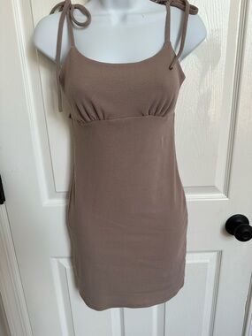 Audrey 3+1 Ribbed Mini Dress in Taupe